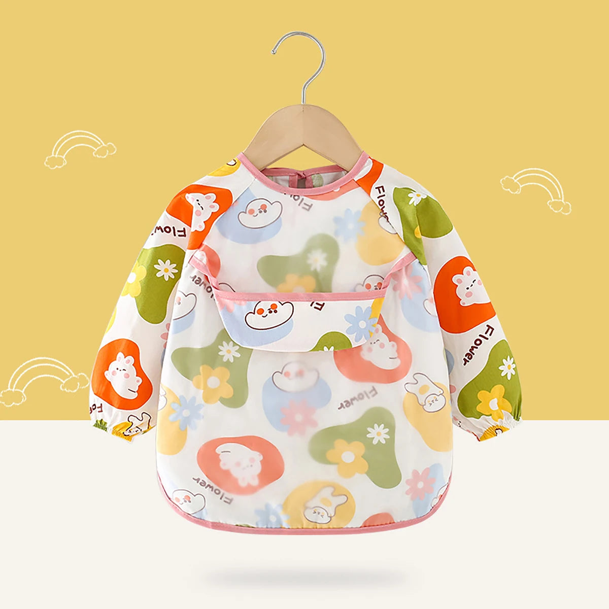 Baby apron baby bib protective clothing children's overalls cotton long sleeve reverse dress waterproof baby eating clothes