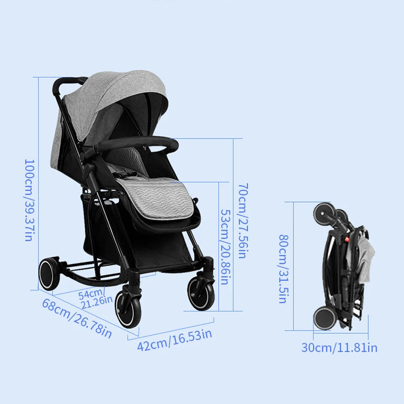 Baby Stroller, One-Hand Fold and Adjustable Canopy Lightweight Baby Stroller, 4 Wheels Infant Stroller