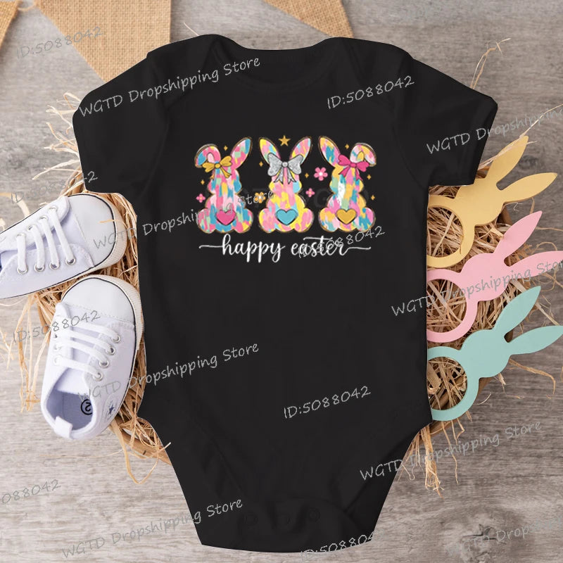 High Quality Cotton Baby Girl Clothing Colorful Rabbit Happy Easter Print Creative Newborn Boy Bodysuits Cartoon Bunny Jumpsuits