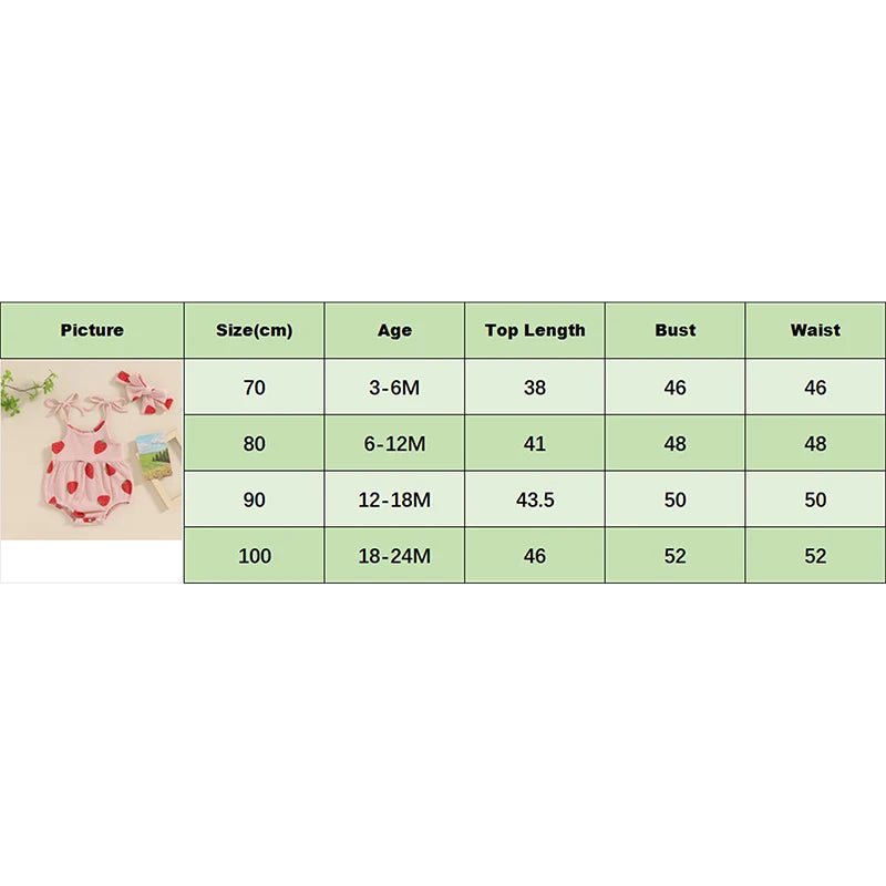 Pudcoco Baby Girl Summer Jumpsuit Strawberry Print Bandage Sleeveless Romper and Headband Set Cute Fashion Clothes Outfits 3-24M