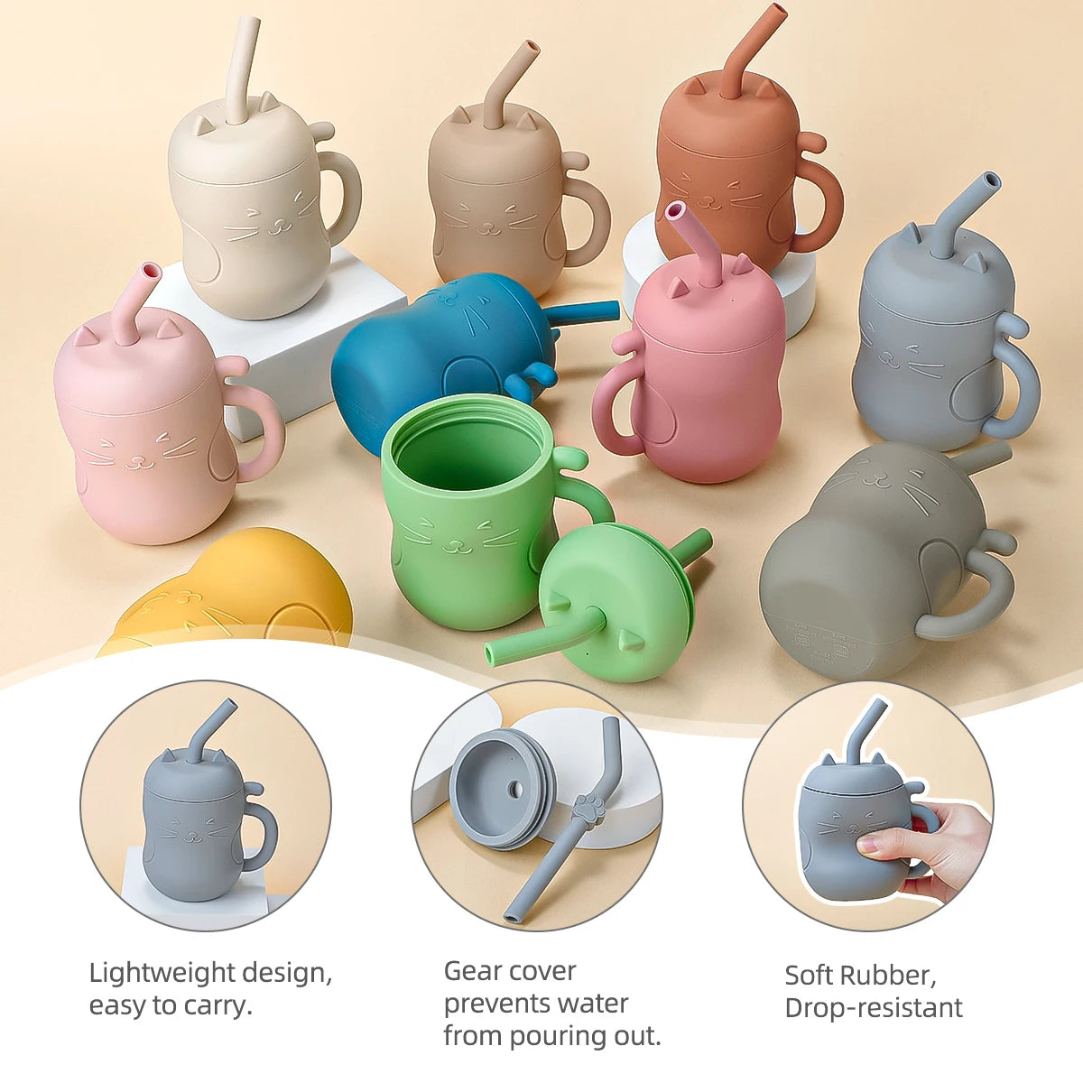 150ML Baby Learning Feeding Cup Kid Feeding Drinkware Straw Bottles Anti-Hot Leakproof Silicone Tableware Toddler Water Bottle