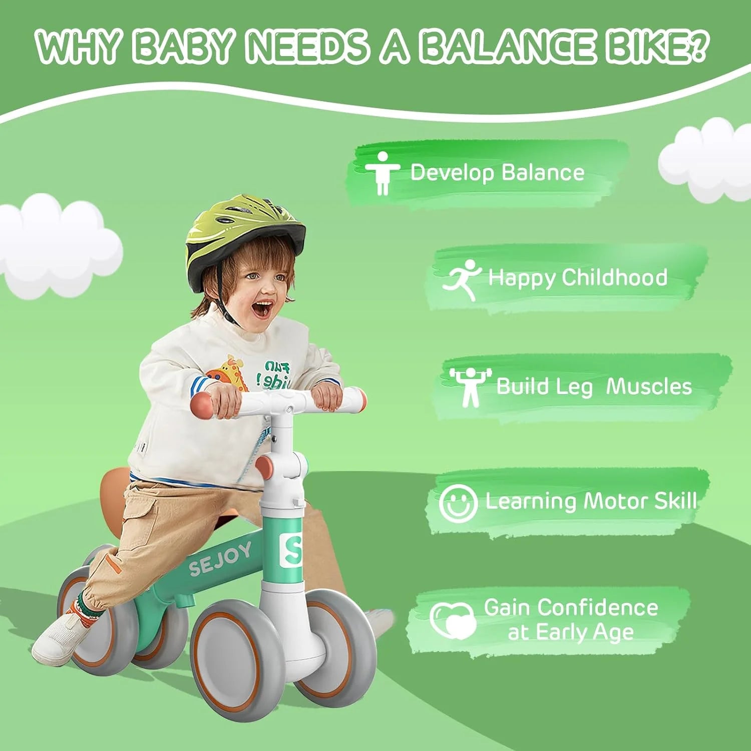 Sejoy Baby Balance Bike for 1 Year Old Boys Girls Toddler Balance Bike Infant First Walking Bike Toddler Training Bike