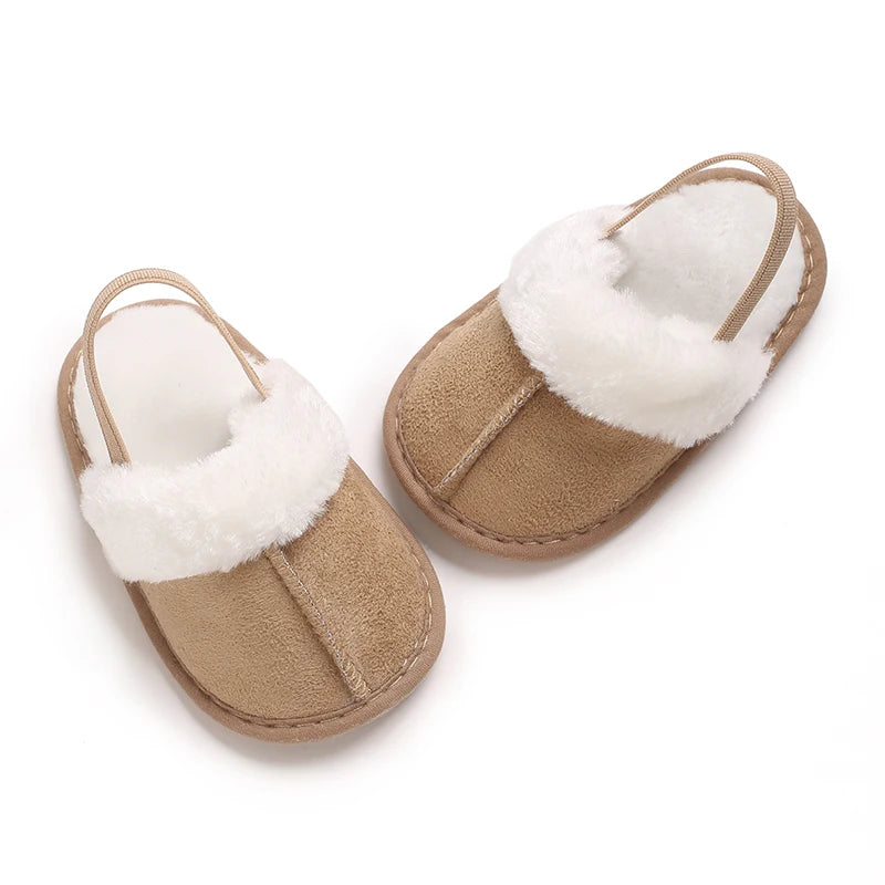 Toddlers Baby Boys Girls Fluffy Slides Soft Slippers Anti-slip Pre-walker Newborn Plush Warm Floor Shoes Elastic Back Strap