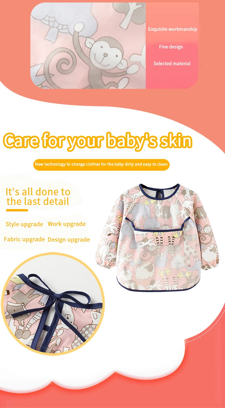 Baby apron baby bib protective clothing children's overalls cotton long sleeve reverse dress waterproof baby eating clothes