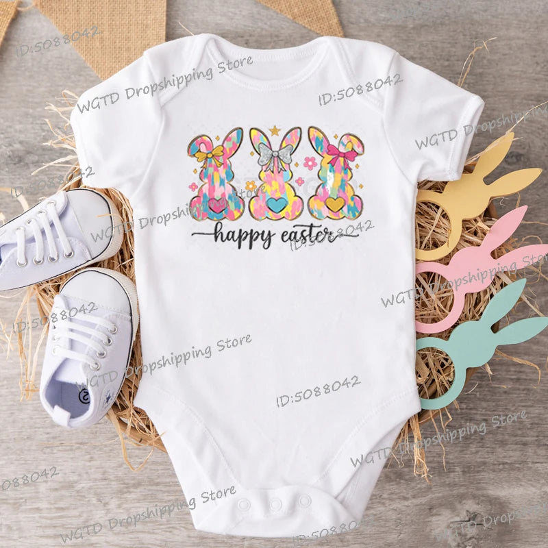 High Quality Cotton Baby Girl Clothing Colorful Rabbit Happy Easter Print Creative Newborn Boy Bodysuits Cartoon Bunny Jumpsuits