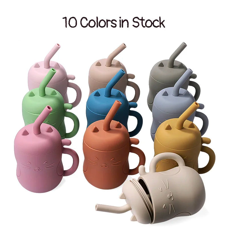 150ML Baby Learning Feeding Cup Kid Feeding Drinkware Straw Bottles Anti-Hot Leakproof Silicone Tableware Toddler Water Bottle