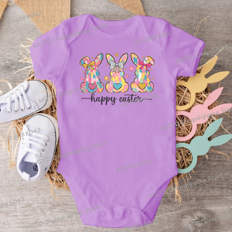 High Quality Cotton Baby Girl Clothing Colorful Rabbit Happy Easter Print Creative Newborn Boy Bodysuits Cartoon Bunny Jumpsuits