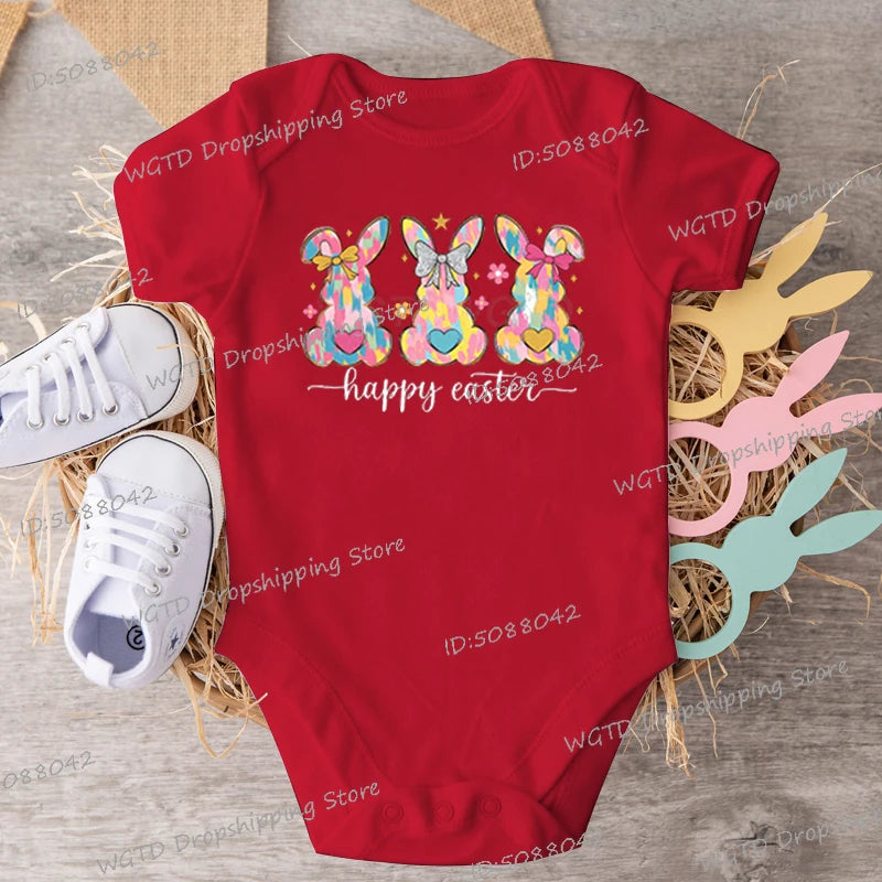 High Quality Cotton Baby Girl Clothing Colorful Rabbit Happy Easter Print Creative Newborn Boy Bodysuits Cartoon Bunny Jumpsuits