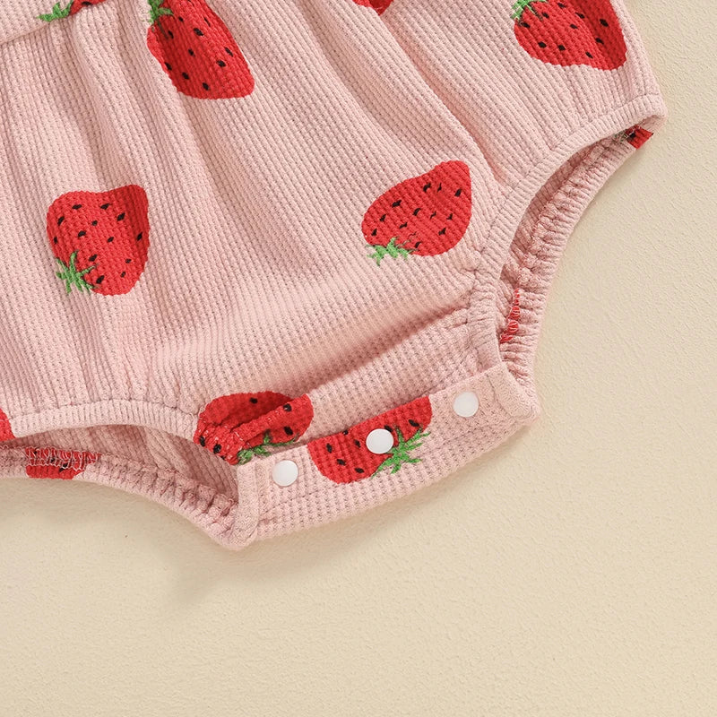 Pudcoco Baby Girl Summer Jumpsuit Strawberry Print Bandage Sleeveless Romper and Headband Set Cute Fashion Clothes Outfits 3-24M