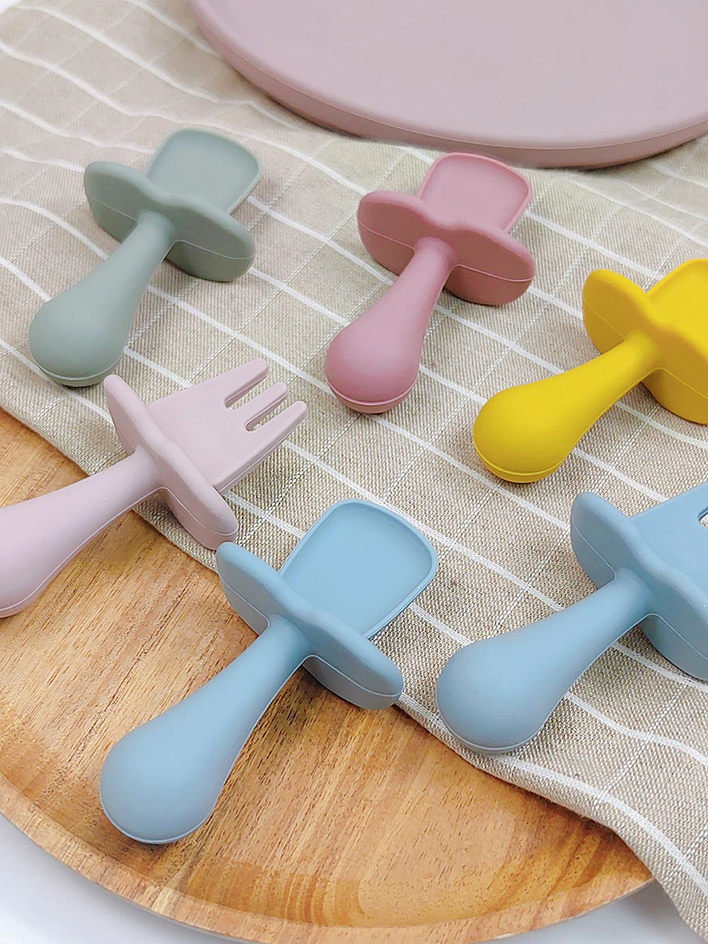 2Pcs/Set BPA Free Silicone Mini Fork Spoon Baby Learning Feeding spoon set Training Utensils For Newborn