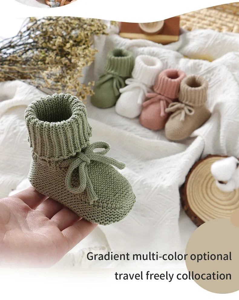 Infant Baby Shoes Cotton Knitted Newborn Girl Boy Boots Fashion Solid Warm Toddler Kid Slip-On Bed Shoes Handmade 0-18M Footwear