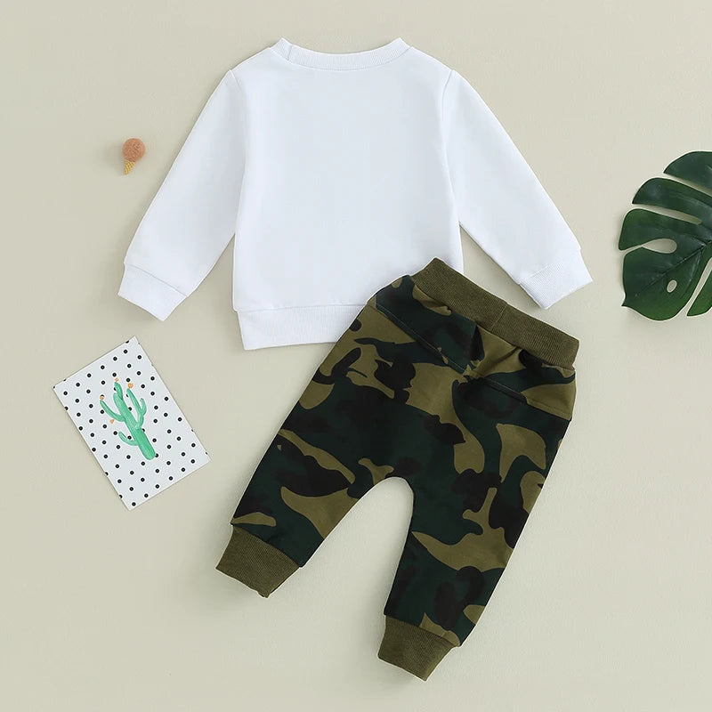 Toddler Boy Winter Outfits Warm Fleece Hoodie Jogger Pants Set Camouflage Letter Print Tracksuit Kids Clothing