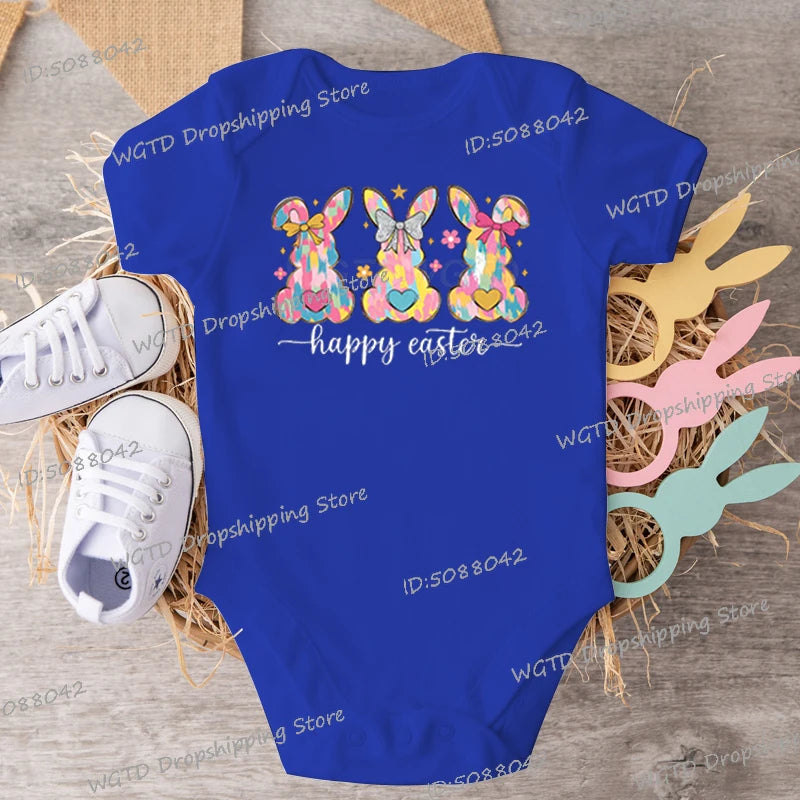 High Quality Cotton Baby Girl Clothing Colorful Rabbit Happy Easter Print Creative Newborn Boy Bodysuits Cartoon Bunny Jumpsuits