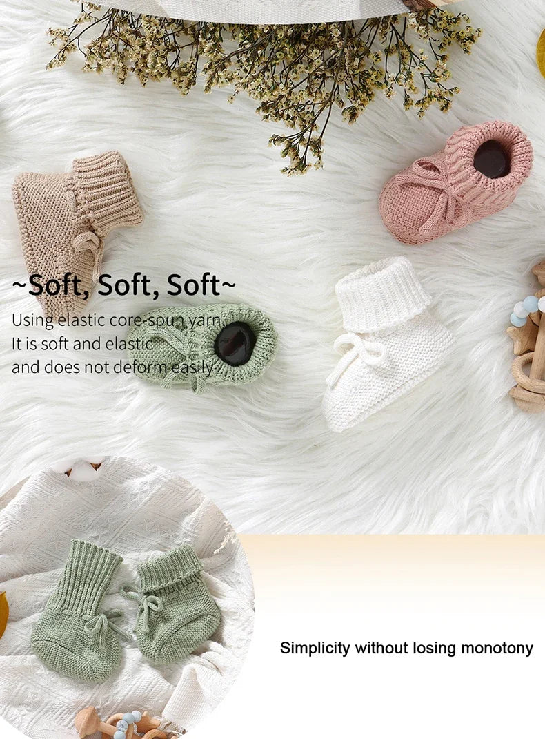 Infant Baby Shoes Cotton Knitted Newborn Girl Boy Boots Fashion Solid Warm Toddler Kid Slip-On Bed Shoes Handmade 0-18M Footwear