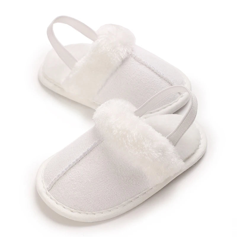 Toddlers Baby Boys Girls Fluffy Slides Soft Slippers Anti-slip Pre-walker Newborn Plush Warm Floor Shoes Elastic Back Strap