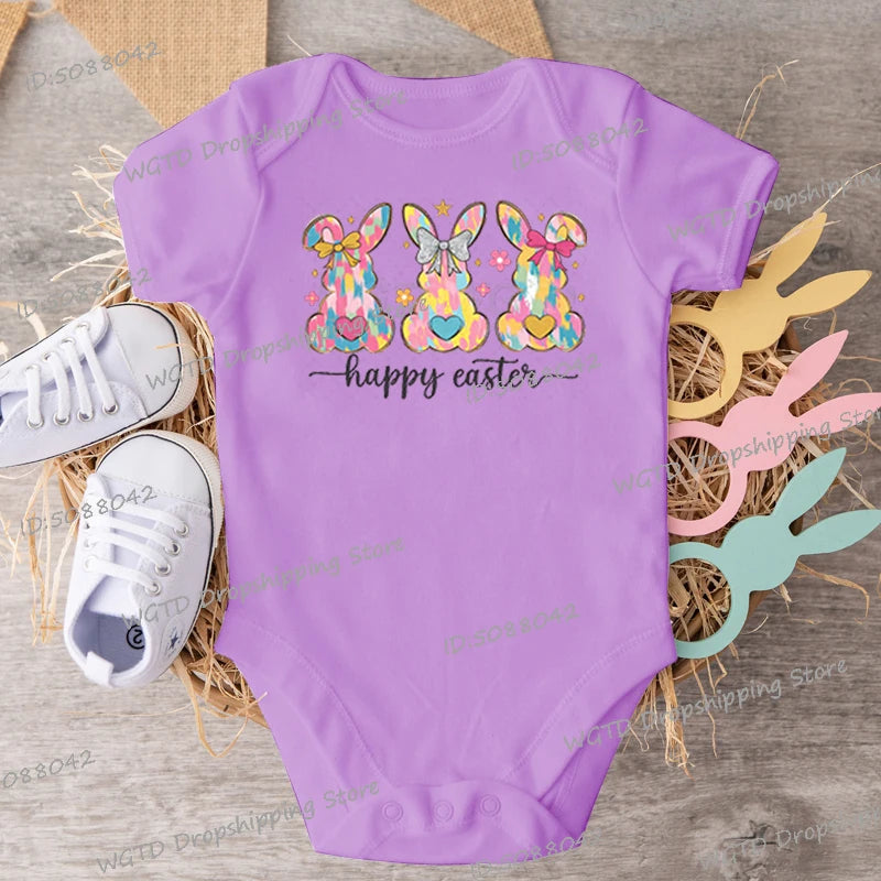 High Quality Cotton Baby Girl Clothing Colorful Rabbit Happy Easter Print Creative Newborn Boy Bodysuits Cartoon Bunny Jumpsuits