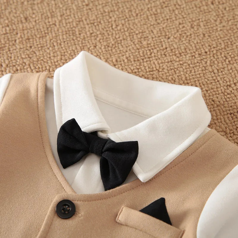 Spring And Autumn Style Boys And Girls Handsome Gentleman Outgoing Formal Dress Cotton Comfortable Long Sleeve Baby Bodysuit