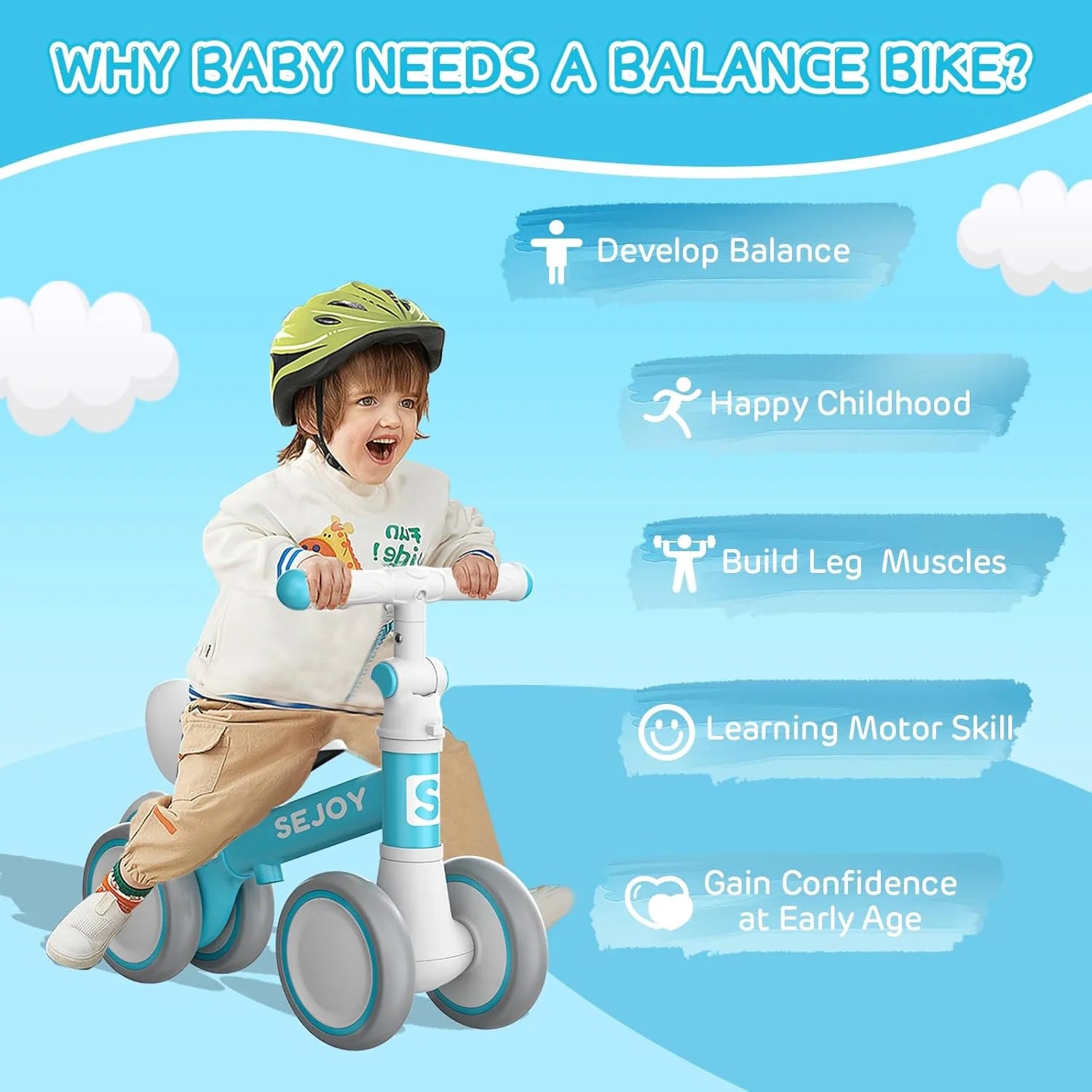 Sejoy Baby Balance Bike for 1 Year Old Boys Girls Toddler Balance Bike Infant First Walking Bike Toddler Training Bike