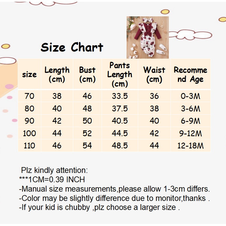 0-18Months Baby Girl Clothes Set Red Color Long Sleevs Bodysuit + Flower Strap Pants 2PCS Infant Girl New Years Clothing Suit