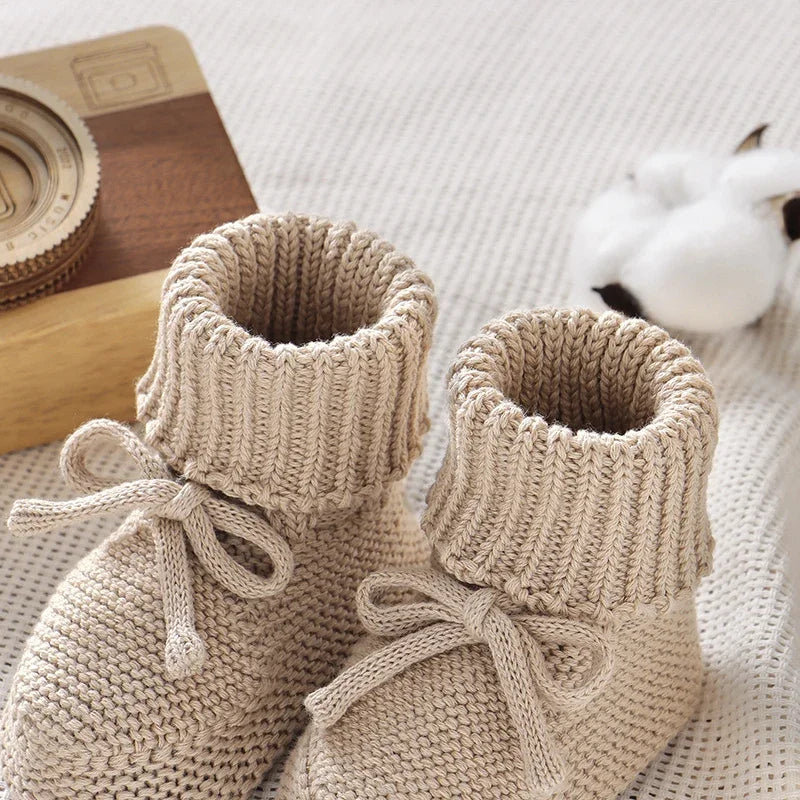 Infant Baby Shoes Cotton Knitted Newborn Girl Boy Boots Fashion Solid Warm Toddler Kid Slip-On Bed Shoes Handmade 0-18M Footwear