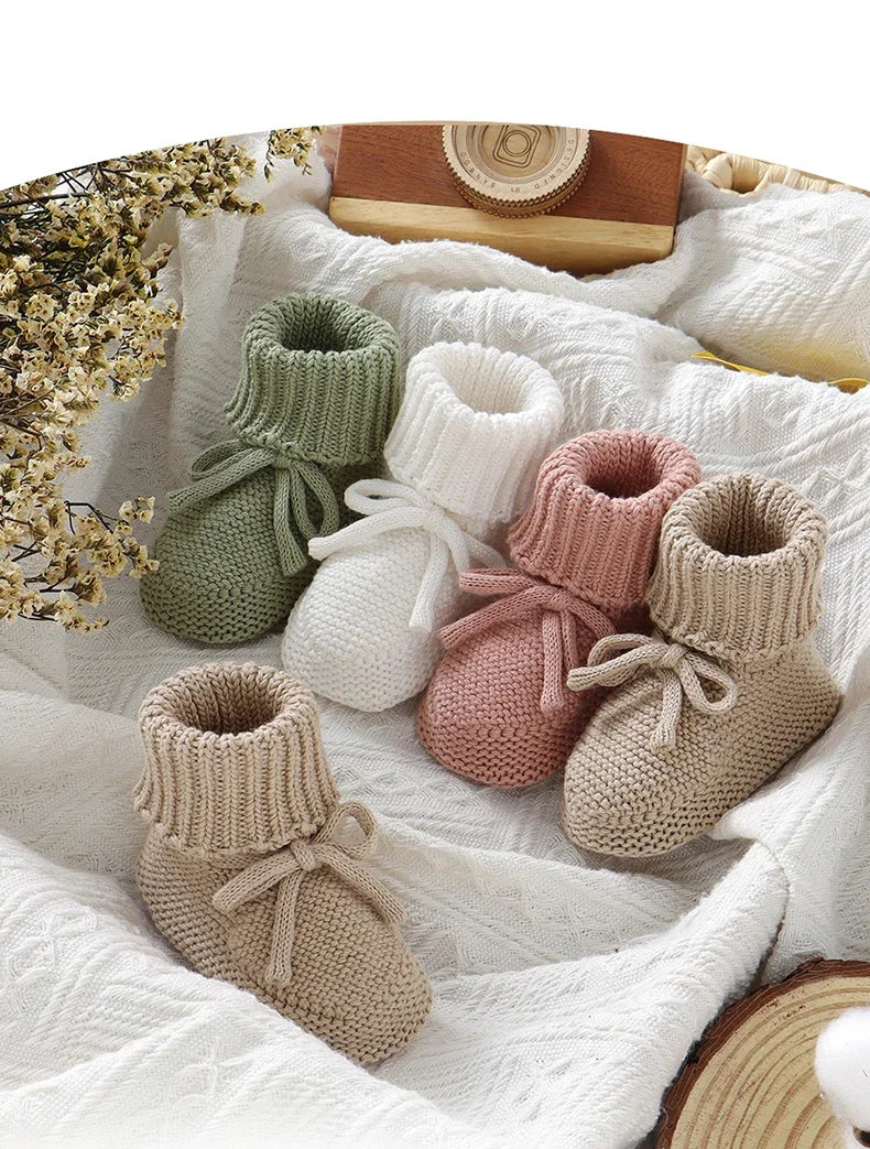 Infant Baby Shoes Cotton Knitted Newborn Girl Boy Boots Fashion Solid Warm Toddler Kid Slip-On Bed Shoes Handmade 0-18M Footwear