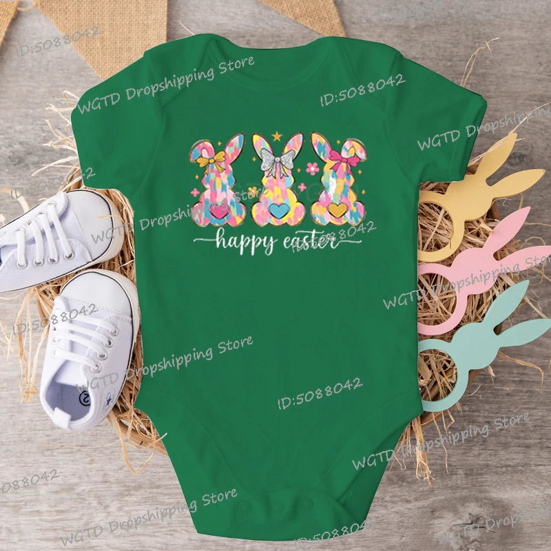 High Quality Cotton Baby Girl Clothing Colorful Rabbit Happy Easter Print Creative Newborn Boy Bodysuits Cartoon Bunny Jumpsuits