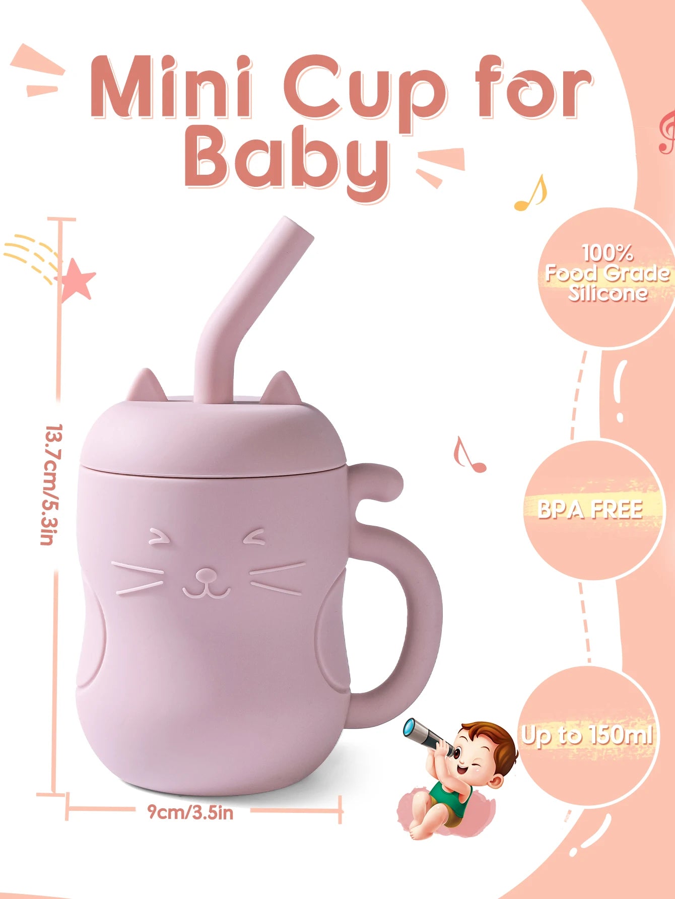 150ML Baby Learning Feeding Cup Kid Feeding Drinkware Straw Bottles Anti-Hot Leakproof Silicone Tableware Toddler Water Bottle