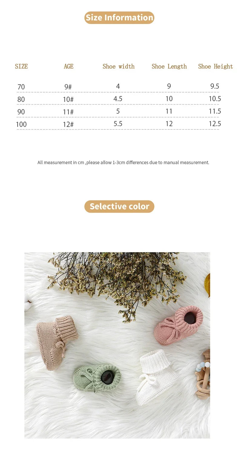 Infant Baby Shoes Cotton Knitted Newborn Girl Boy Boots Fashion Solid Warm Toddler Kid Slip-On Bed Shoes Handmade 0-18M Footwear