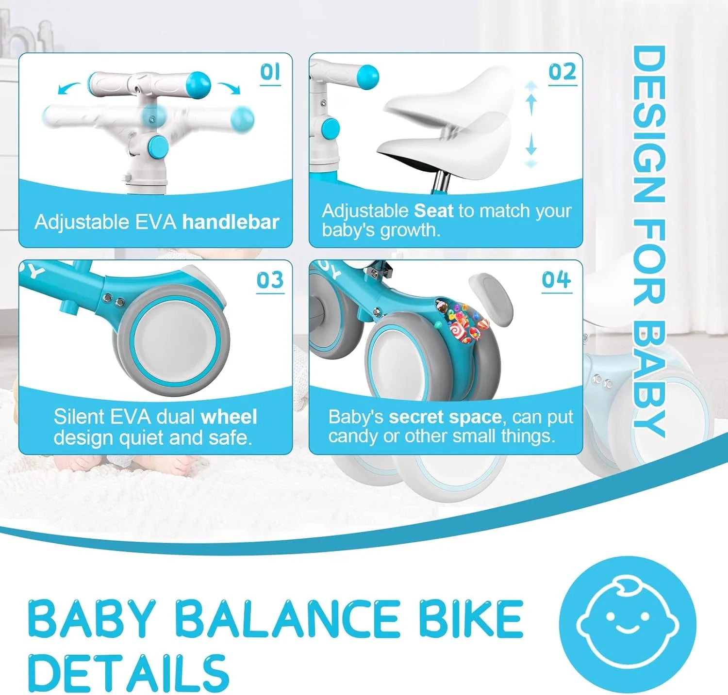 Sejoy Baby Balance Bike for 1 Year Old Boys Girls Toddler Balance Bike Infant First Walking Bike Toddler Training Bike